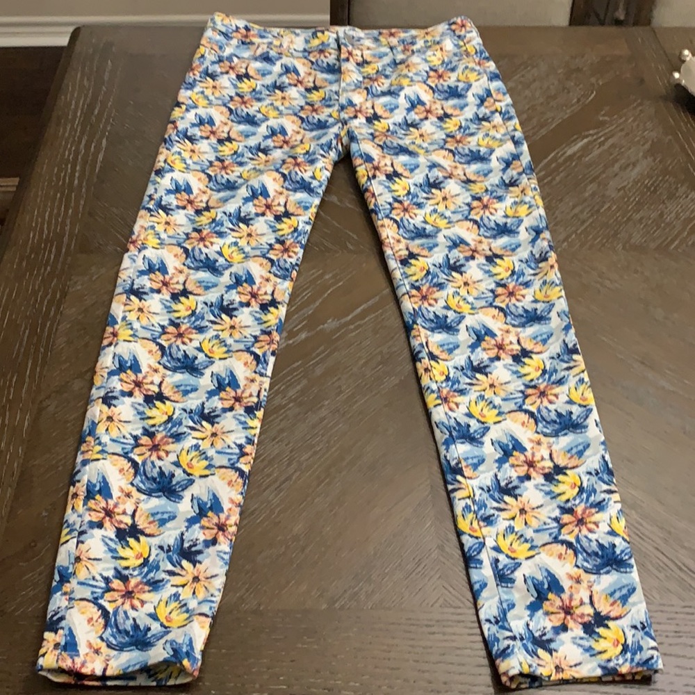 Truth + Theory blue and yellow floral print jeans Size 8